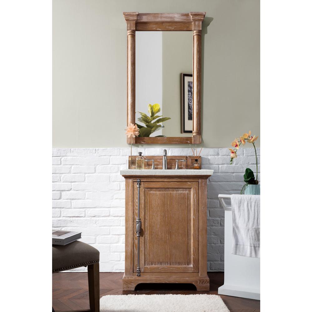 26" Single Vanity Cabinet, Driftwood, w/ 3 CM Eternal Jasmine Pearl Quartz Top. Picture 2