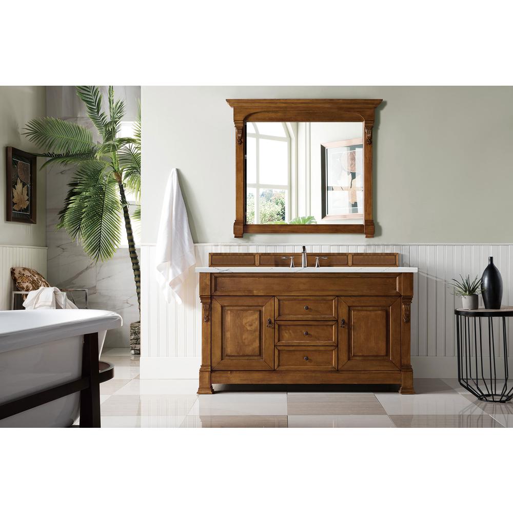 Brookfield 60" Single Vanity, Country Oak w/ 3 CM Ethereal Noctis Quartz Top. Picture 2