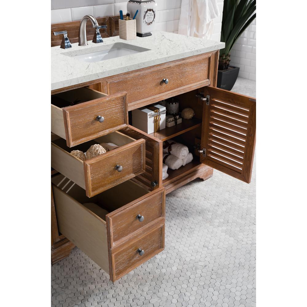 48" Single Vanity Cabinet, Driftwood, w/ 3 CM Eternal Jasmine Pearl Quartz Top. Picture 4