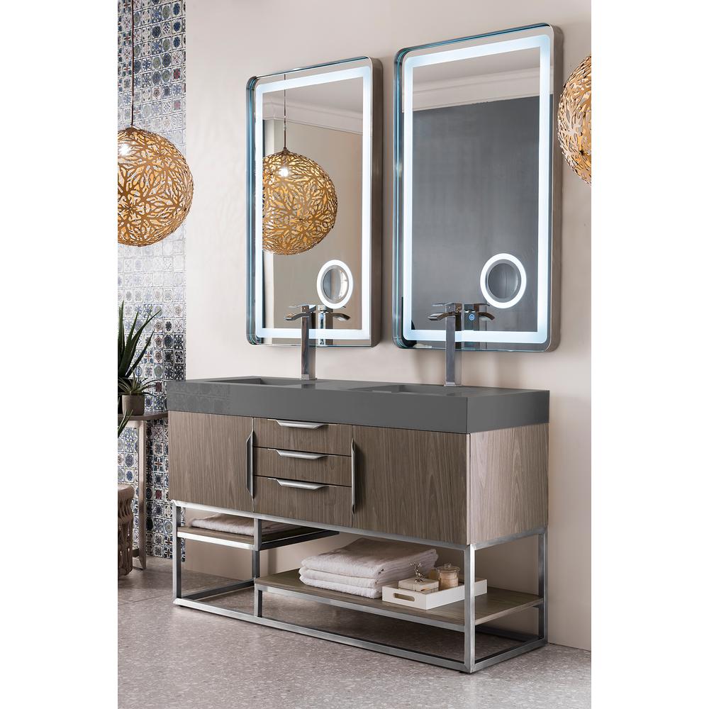 Columbia 59" Double Vanity, Ash Gray w/ Dusk Grey Glossy Composite Top. Picture 3