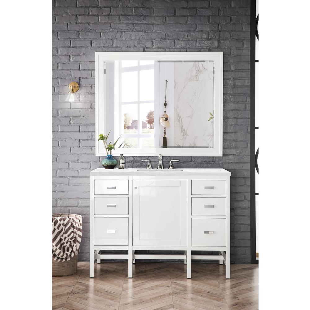48" Single Vanity Cabinet, Glossy White, w/ Solid Surface Countertop. Picture 2
