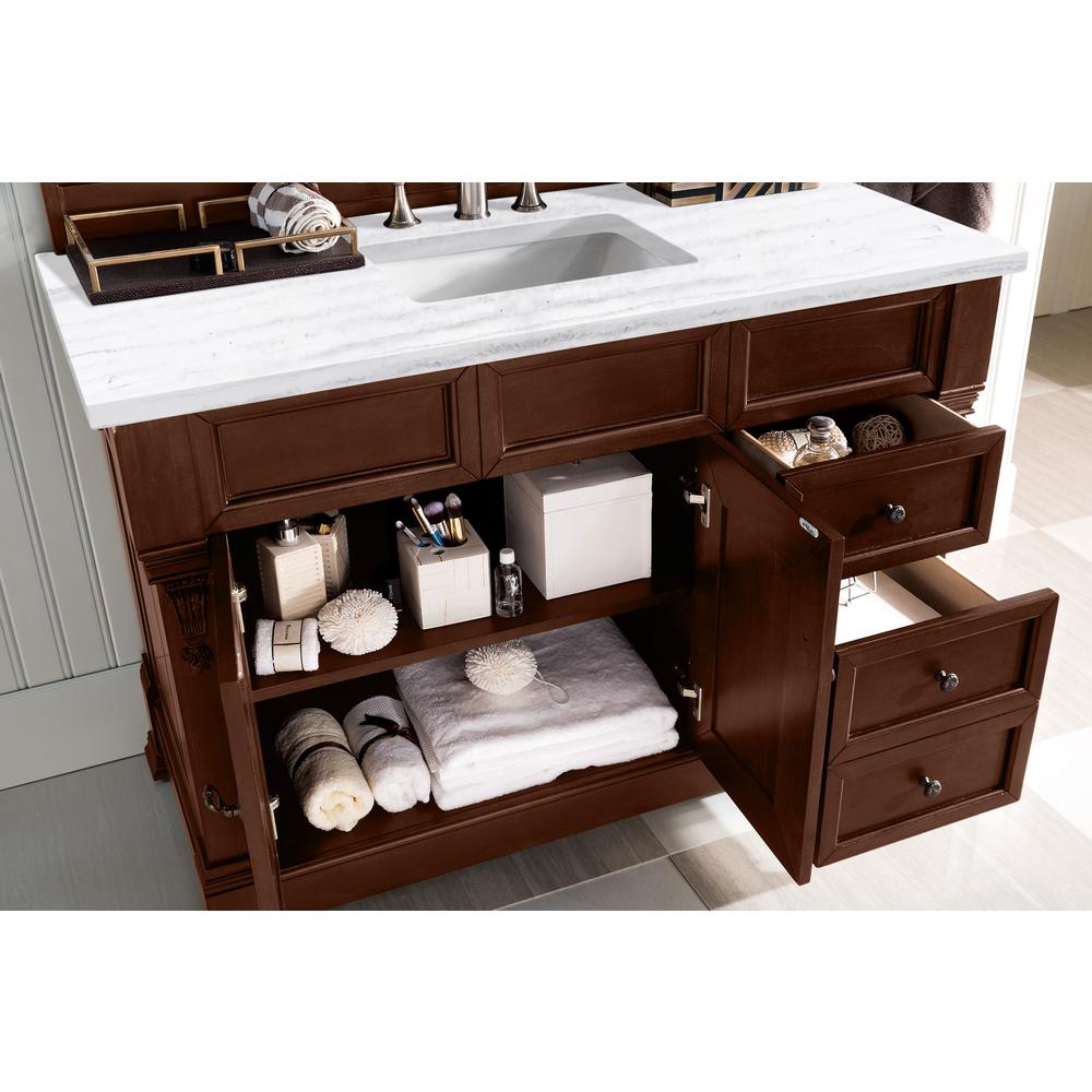 Brookfield 48" Single Vanity, Warm Cherry w/ 3 CM Arctic Fall Solid Surface Top. Picture 4