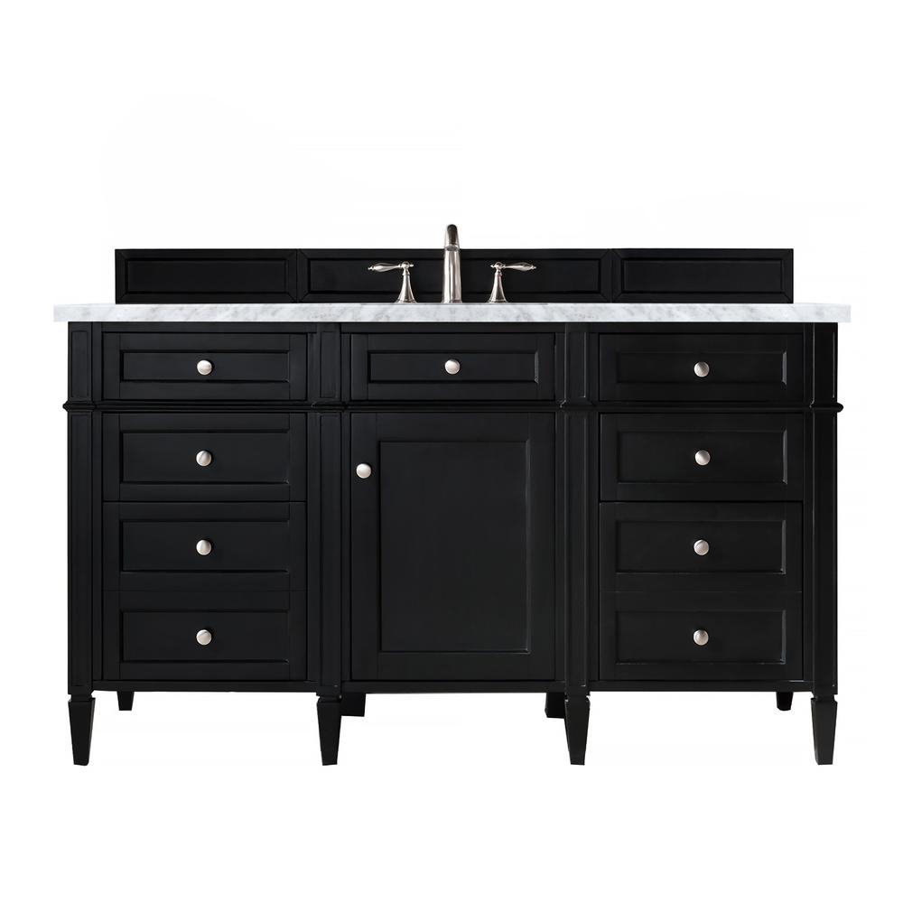 Brittany 60" Single Vanity, Black Onyx w/ 3 CM Carrara Marble Top. Picture 1