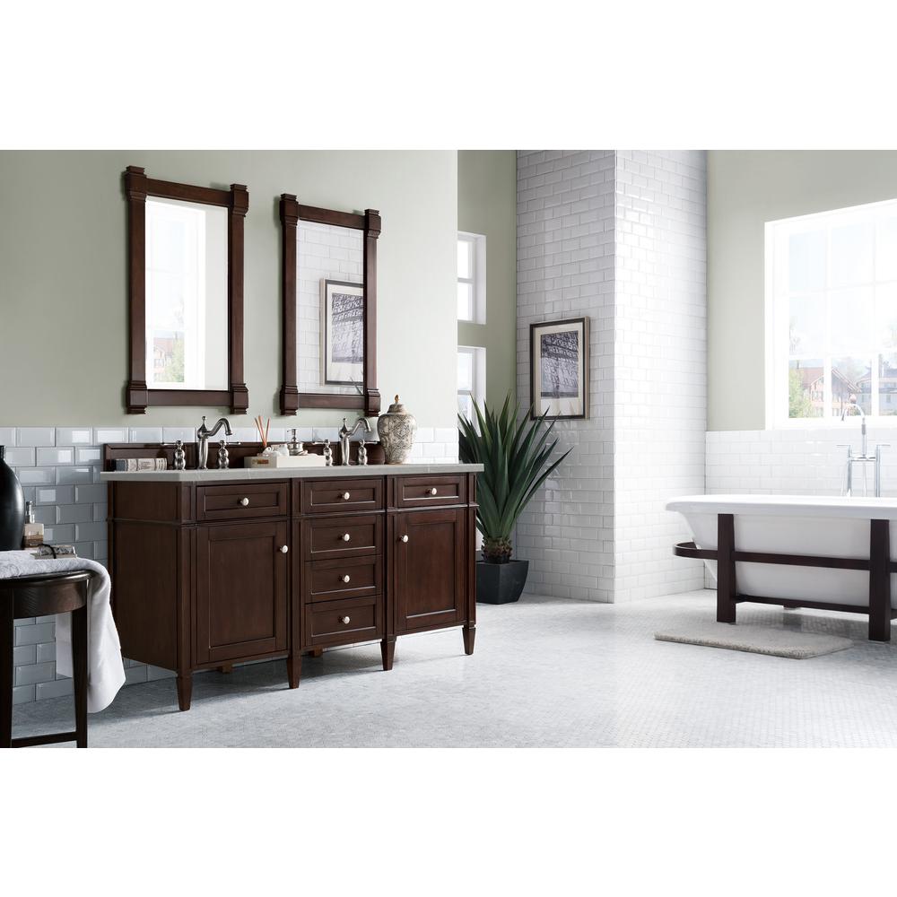 Brittany 60" Burnished Mahogany Double Vanity w/ 3 CM Eternal Serena Quartz Top. Picture 3
