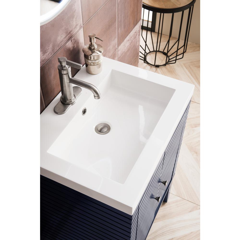 Linden 24" Single Vanity Cabinet, Navy Blue w/ White Glossy Composite Countertop. Picture 7