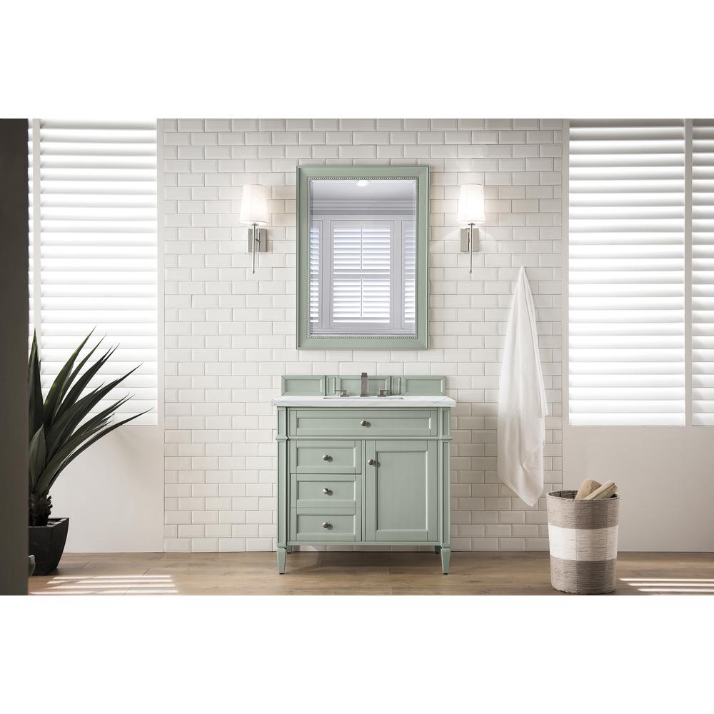 Brittany 36" Sage Green Single Vanity w/ 3 CM Ethereal Noctis Quartz Top. Picture 2