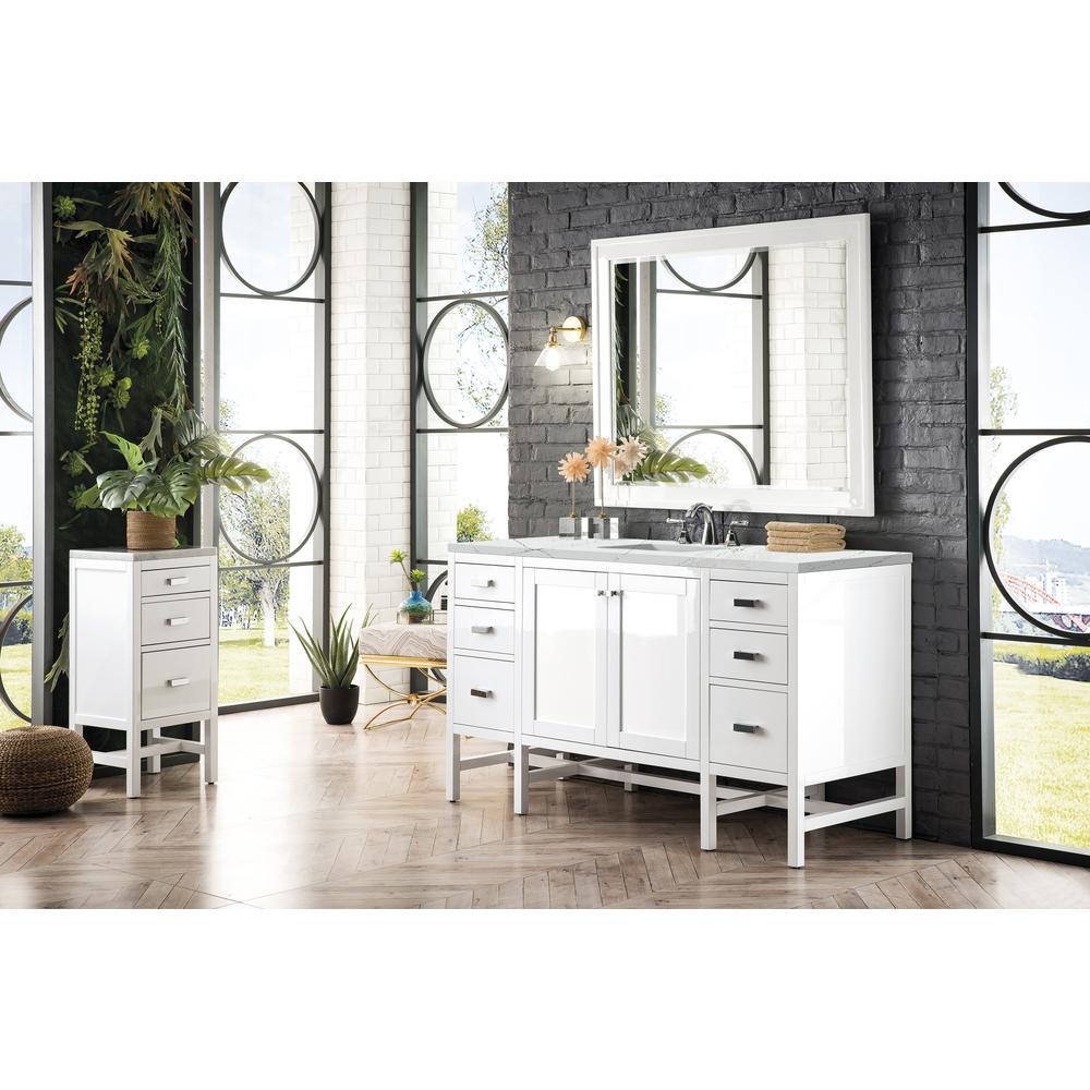 Addison 60" Single Vanity Cabinet , Glossy White, w/ 3 CM Ethereal Noctis Top. Picture 3