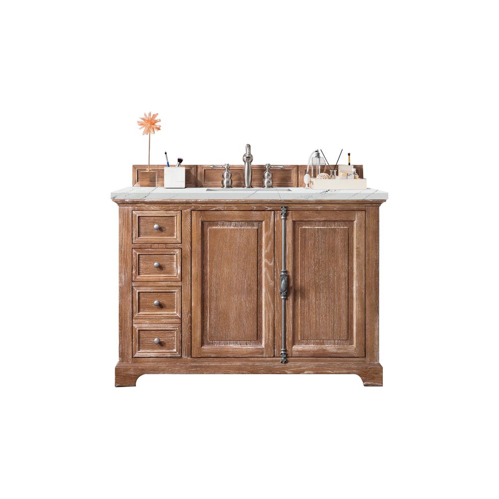 48" Single Vanity Cabinet, Driftwood, w/ 3 CM Ethereal Noctis Quartz Top. Picture 1