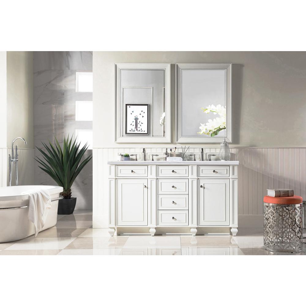 Bristol 60" Double Vanity, Bright White, w/ 3 CM Arctic Fall Solid Surface Top. Picture 2