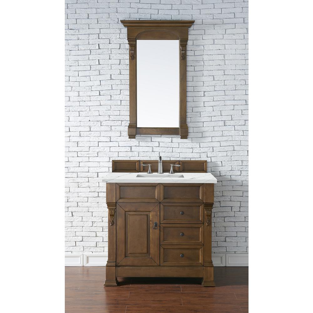 Brookfield 36" Single Vanity, Country Oak w/ 3 CM Ethereal Noctis Quartz Top. Picture 2