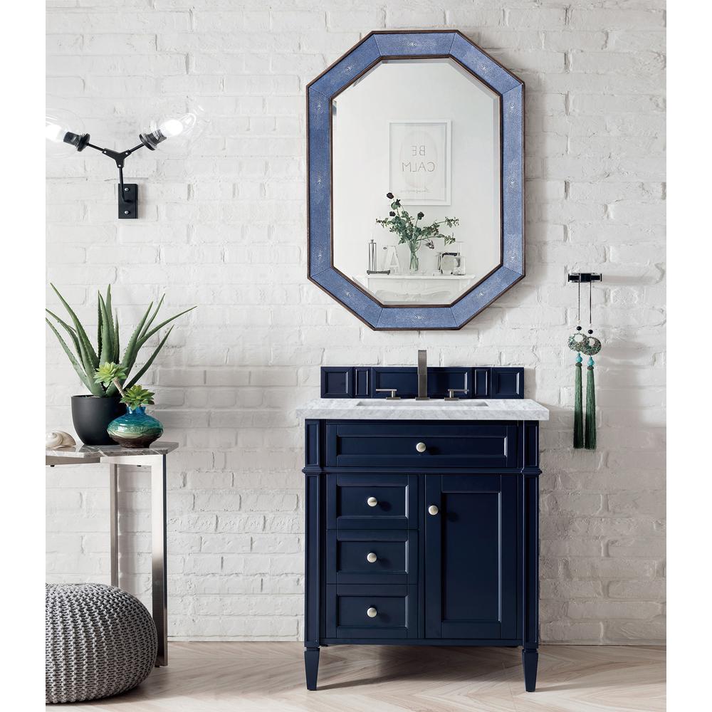 Brittany 30" Single Vanity, Victory Blue w/ 3 CM Carrara Marble Top. Picture 2