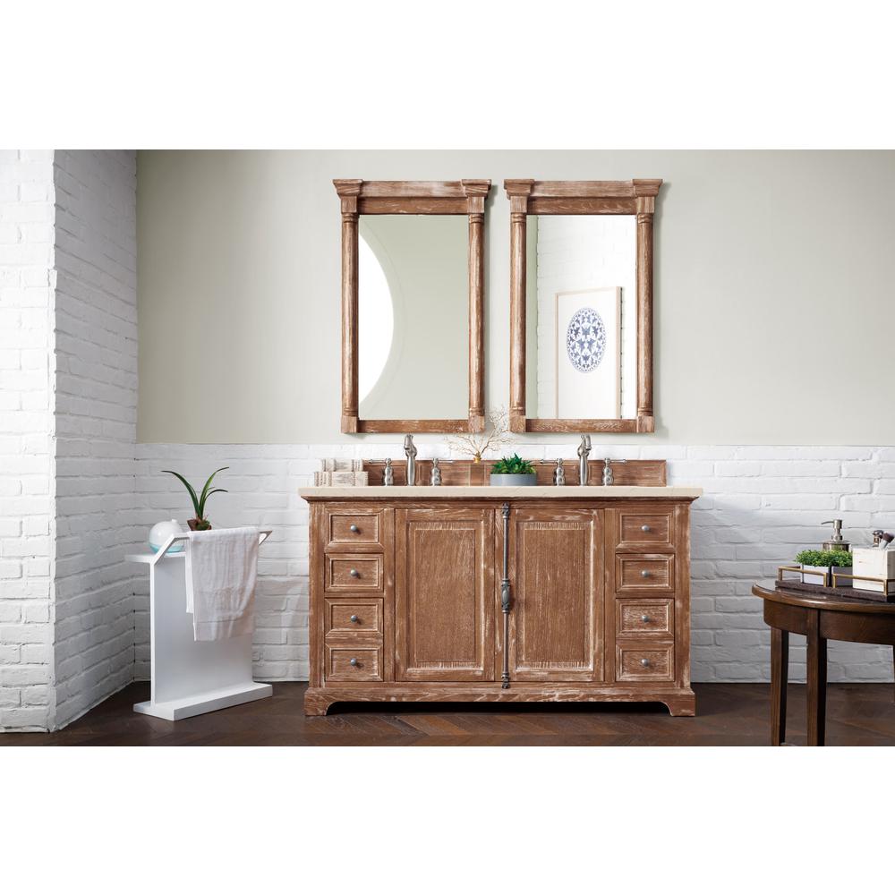 60" Double Vanity Cabinet, Driftwood, w/ 3 CM Eternal Marfil Quartz Top. Picture 2