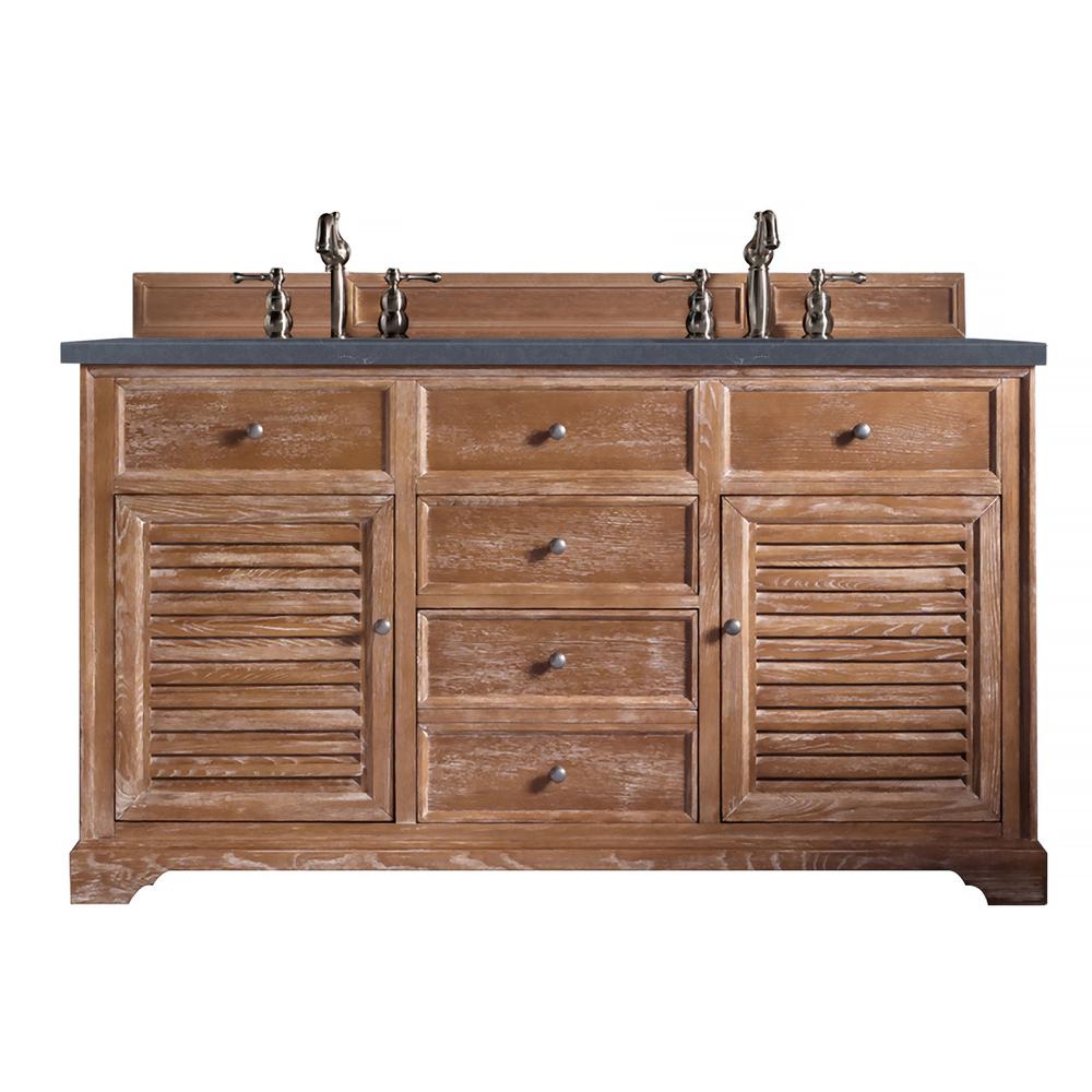 60" Double Vanity Cabinet, Driftwood, w/ 3 CM Charcoal Soapstone Quartz Top. Picture 1