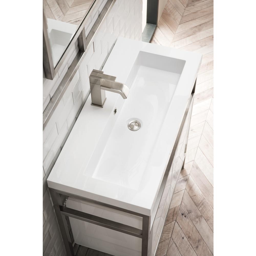 31.5" Stainless Steel Sink Console, White Storage Cabinet, White Countertop. Picture 5