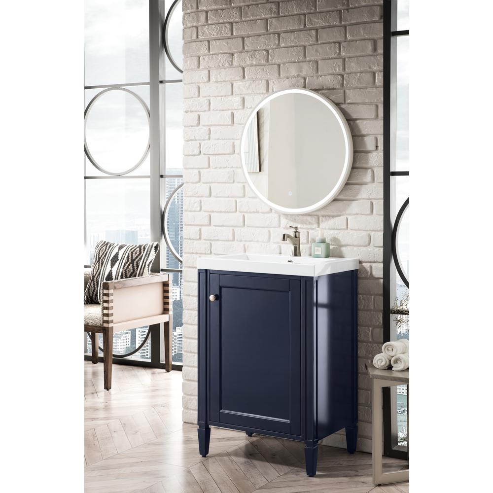 24" Single Vanity Cabinet, Navy Blue w/ White Glossy Composite Countertop. Picture 3