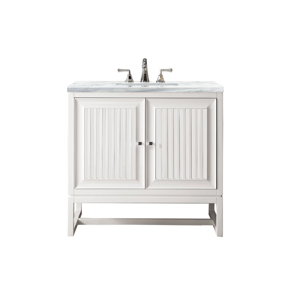 36" Single Vanity Cabinet, Glossy White, w/ Solid Surface Countertop. Picture 1