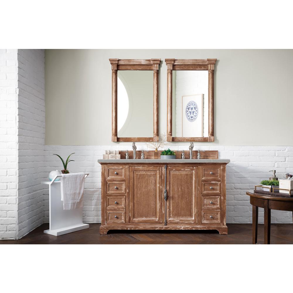 60" Double Vanity Cabinet, Driftwood, w/ 3 CM Eternal Serena Quartz Top. Picture 2