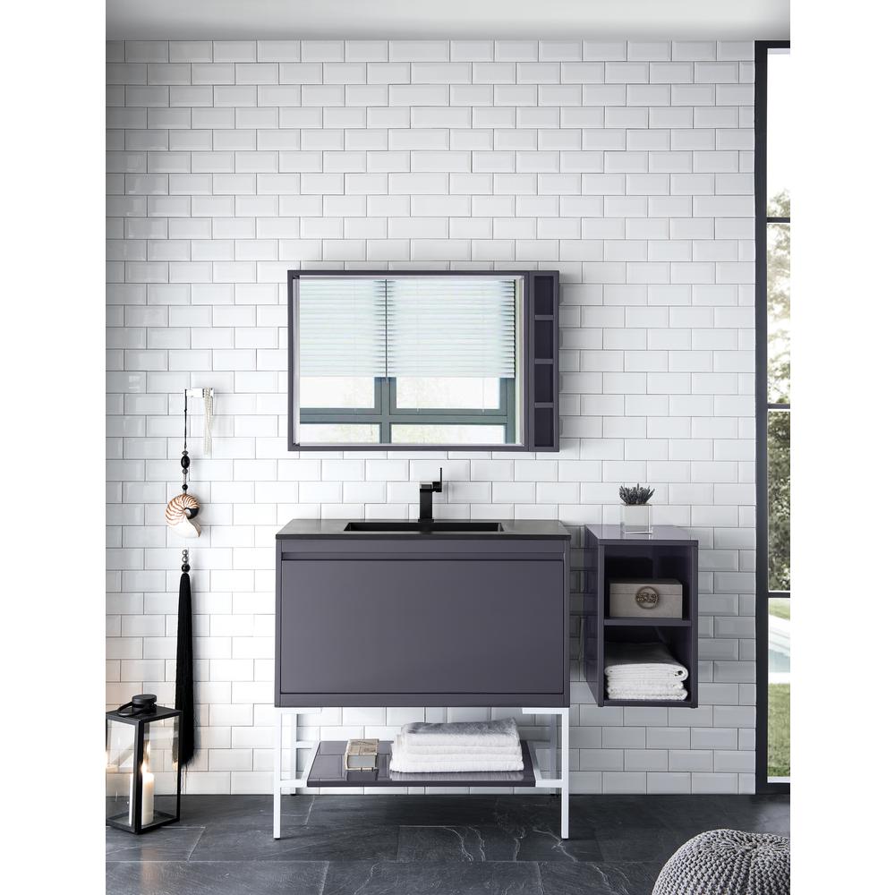 35.4" Single Vanity Cabinet, Modern Grey Glossy, Glossy White Composite Top. Picture 2