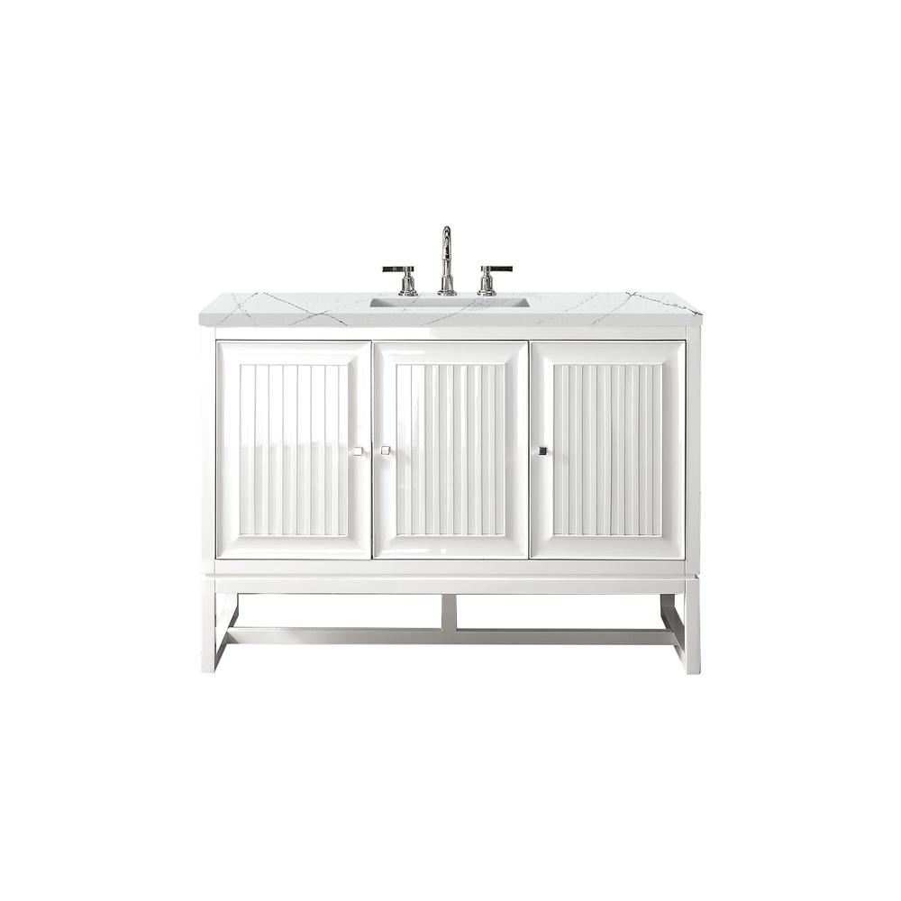 Athens 48" Single Vanity Cabinet, Glossy White, w/ 3 CM Ethereal Noctis Top. Picture 1
