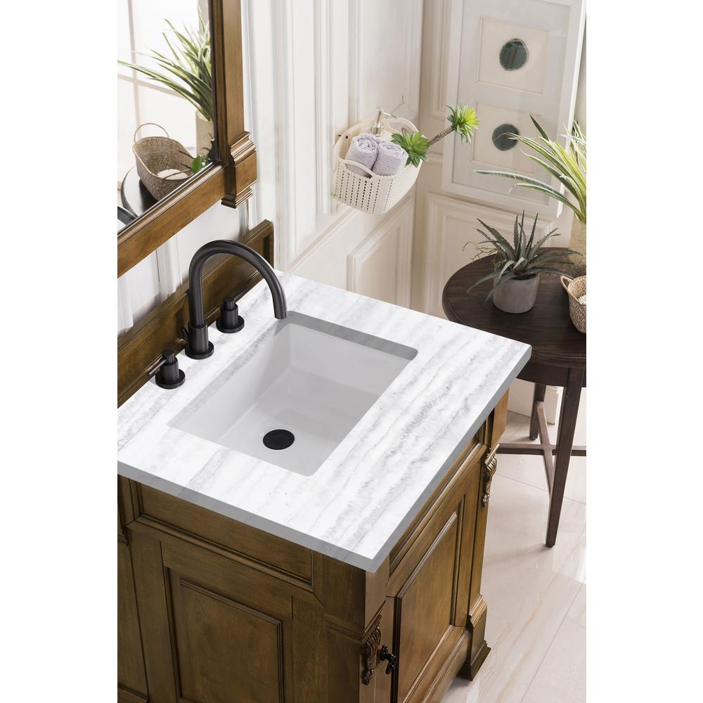 Brookfield 26" Single Vanity, Country Oak w/ 3 CM Arctic Fall Solid Surface Top. Picture 2