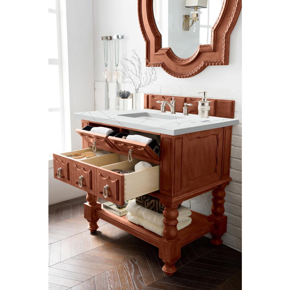 36" Single Vanity Cabinet, Aged Cognac, w/ 3 CM Ethereal Noctis Quartz Top. Picture 3
