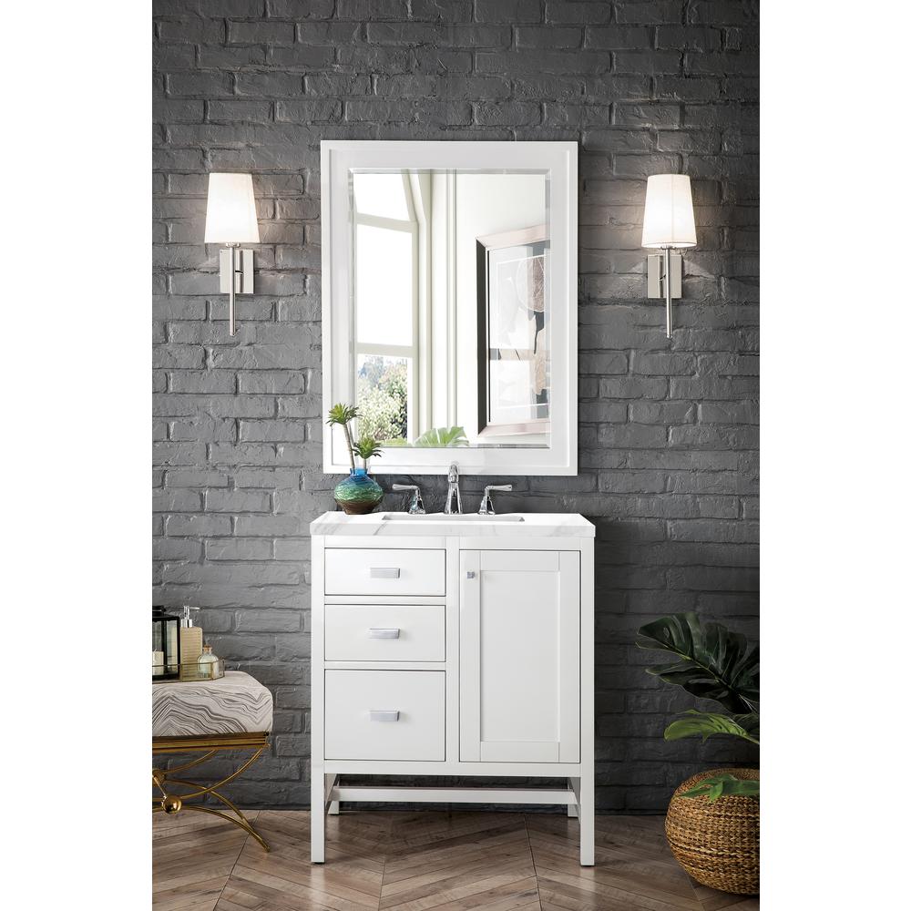 Addison 30" Single Vanity Cabinet, Glossy White, w/ 3 CM Carrara White Top. Picture 2