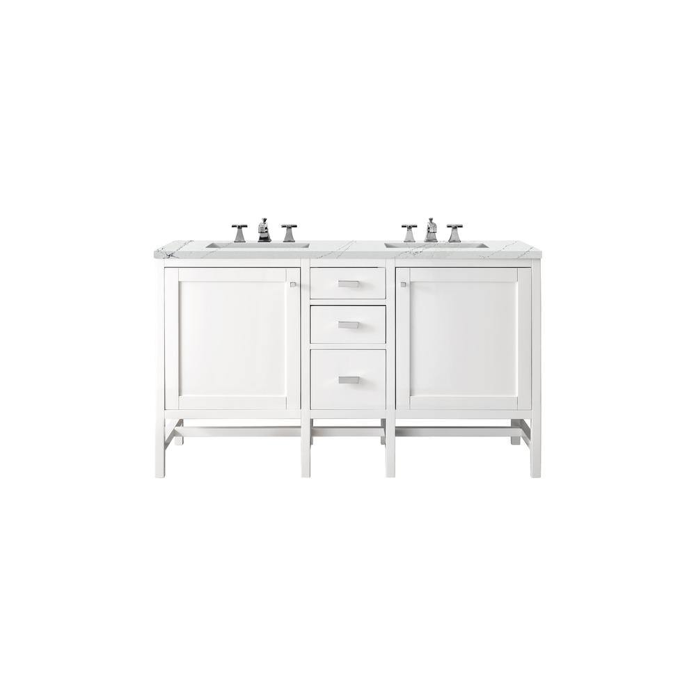 Addison 60" Double Vanity Cabinet, Glossy White, w/ 3 CM Ethereal Noctis Top. Picture 1