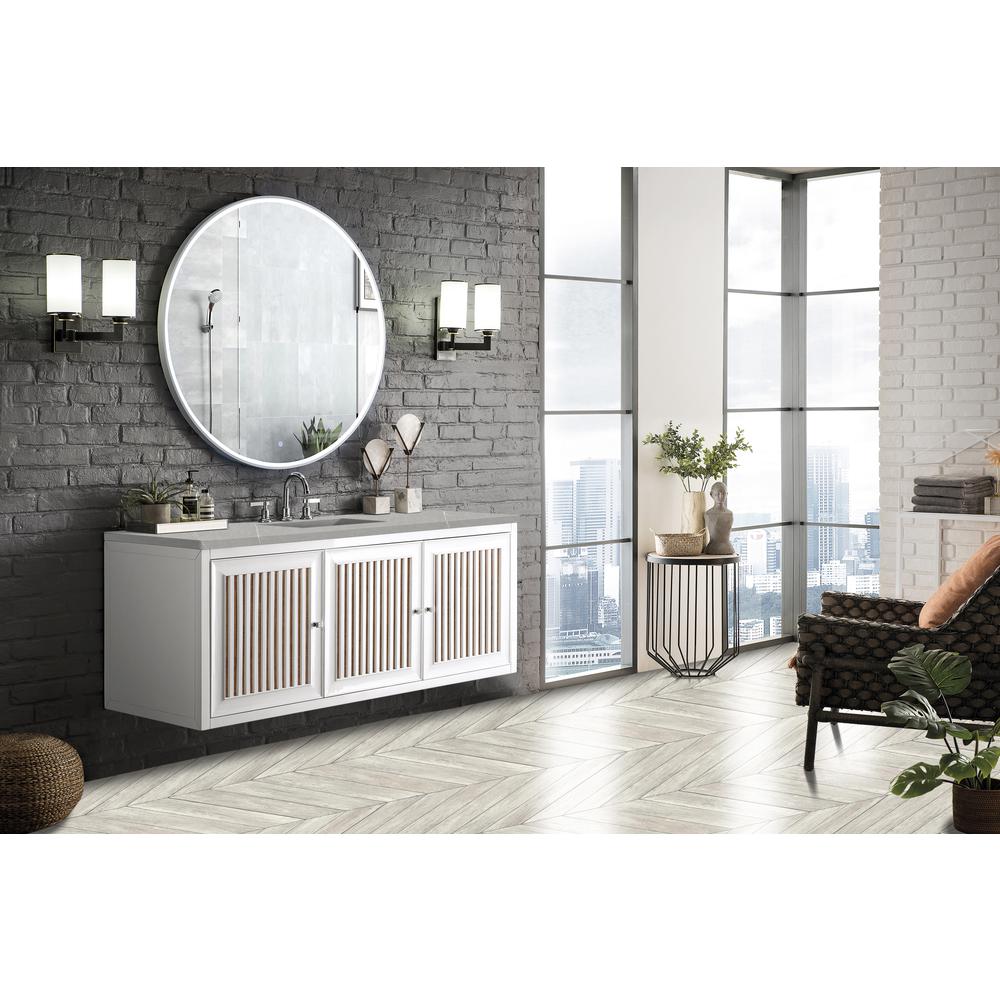 Athens 60" Single Vanity Cabinet , Glossy White, w/ 3 CM Eternal Serena Top. Picture 6