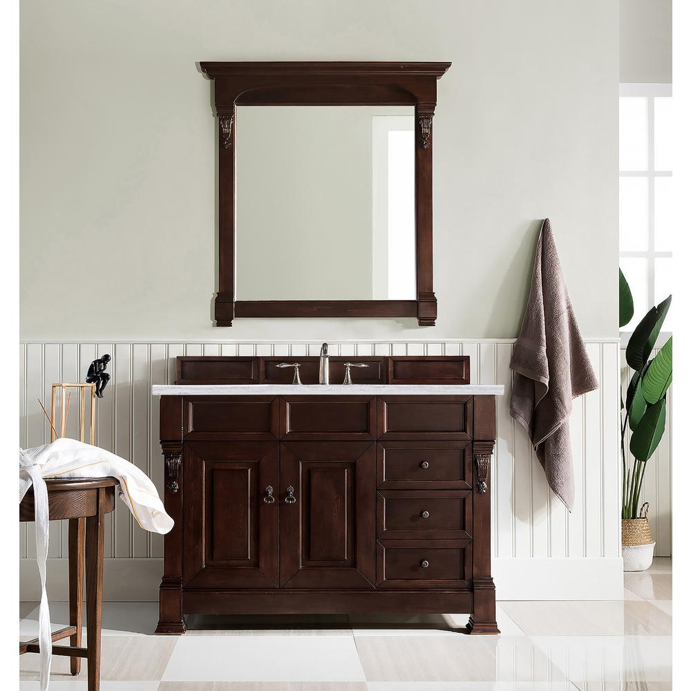 48" Single Vanity, Burnished Mahogany w/ 3 CM Arctic Fall Solid Surface Top. Picture 2