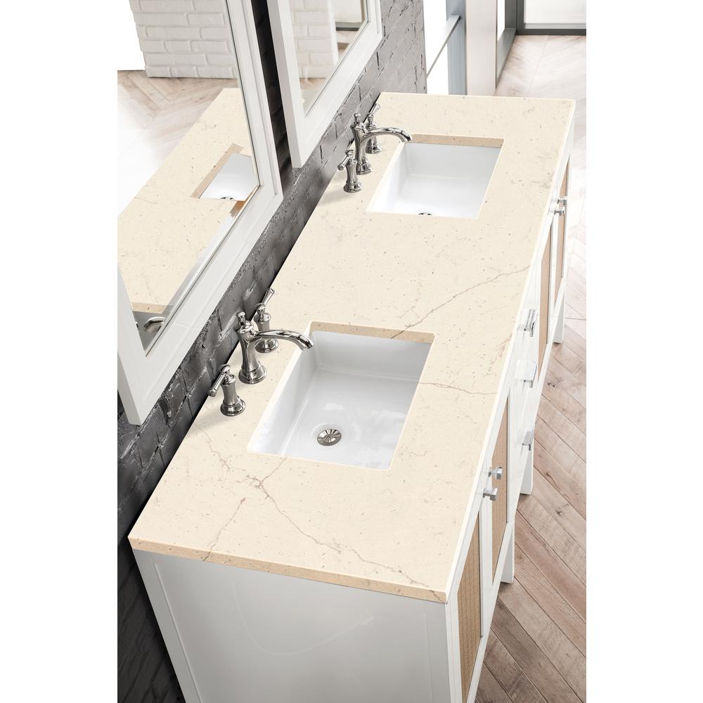 Addison 72" Double Vanity Cabinet, Glossy White, w/ 3 CM Eternal Marfil Top. Picture 2