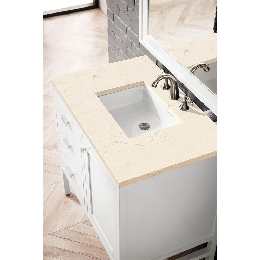 Addison 36" Single Vanity Cabinet, Glossy White, w/ 3 CM Eternal Marfil Top. Picture 3