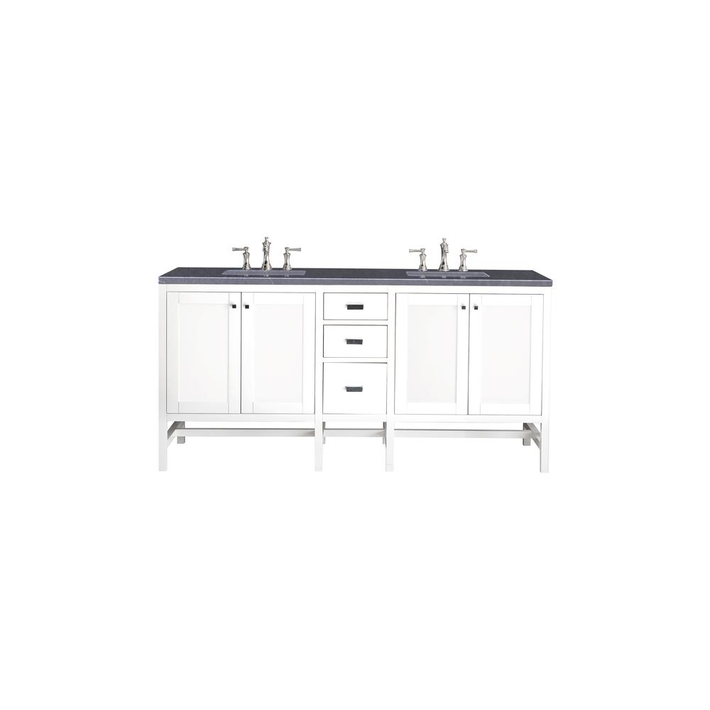 72" Double Vanity Cabinet, Glossy White, w/ 3 CM Charcoal Soapstone Quartz Top. Picture 1