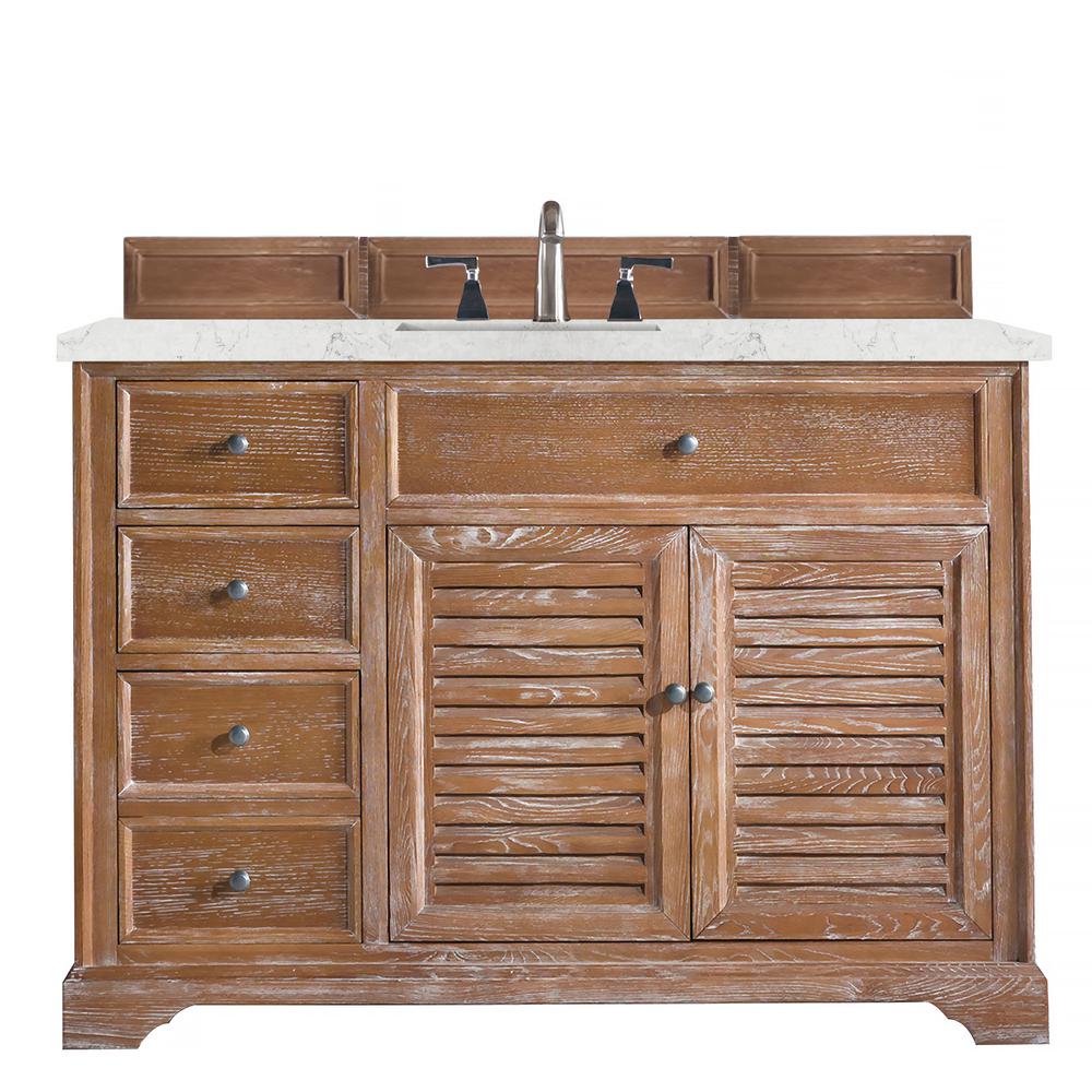 48" Single Vanity Cabinet, Driftwood, w/ 3 CM Eternal Jasmine Pearl Quartz Top. Picture 1