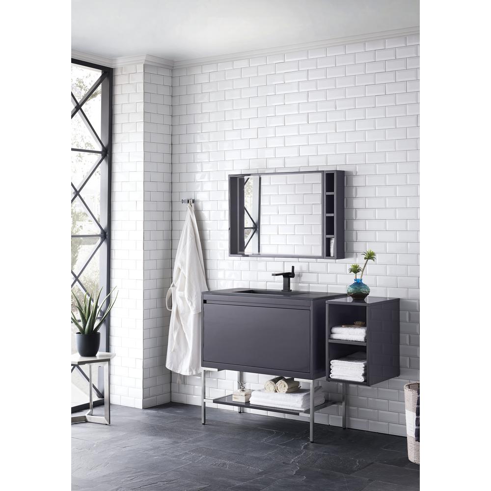 35.4" Single Vanity Cabinet, Modern Grey Glossy, Brushed Nickel Composite Top. Picture 3