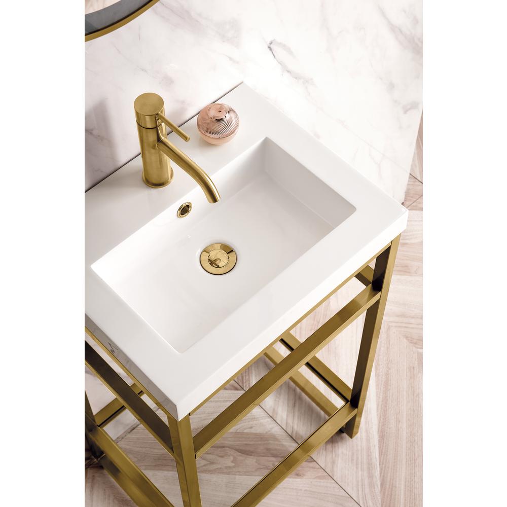 20" Stainless Steel Sink Console, Radiant Gold Storage Cabinet, White Countertop. Picture 5