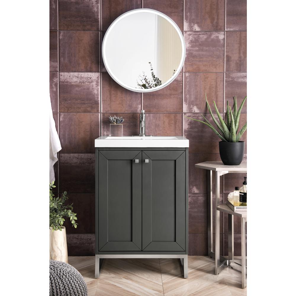 24" Single Vanity Cabinet, Mineral Grey, Brushed Nickel, Composite Countertop. Picture 2