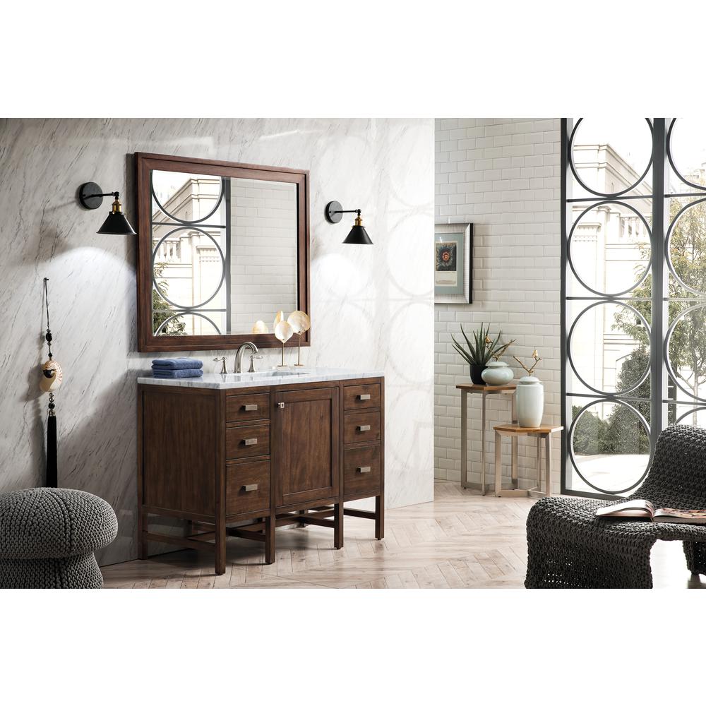 Addison 48" Single Vanity Cabinet, Mid Century Acacia, w/ 3 CM Carrara White Top. Picture 3