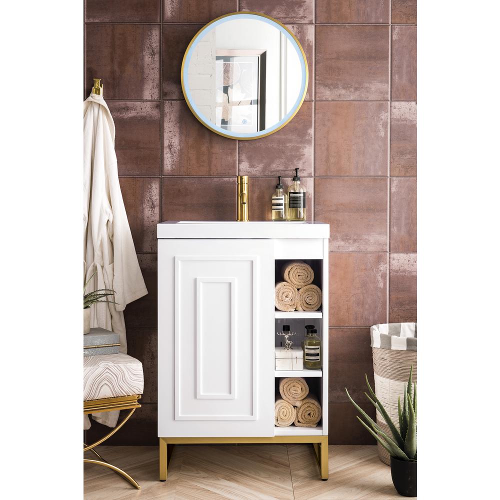 24" Single Vanity Cabinet, White, Radiant Gold w/White Composite Countertop. Picture 2