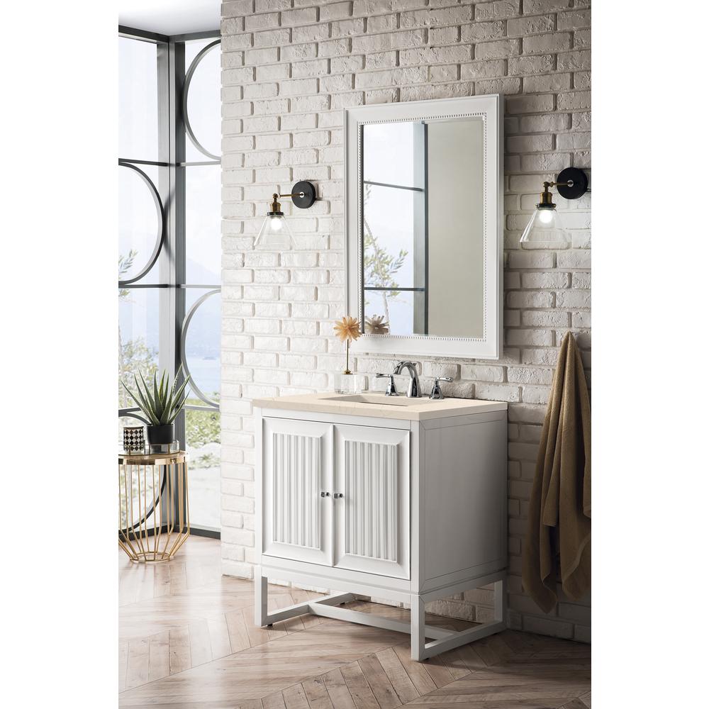 Athens 30" Single Vanity Cabinet, Glossy White, w/ 3 CM Eternal Marfil Top. Picture 4