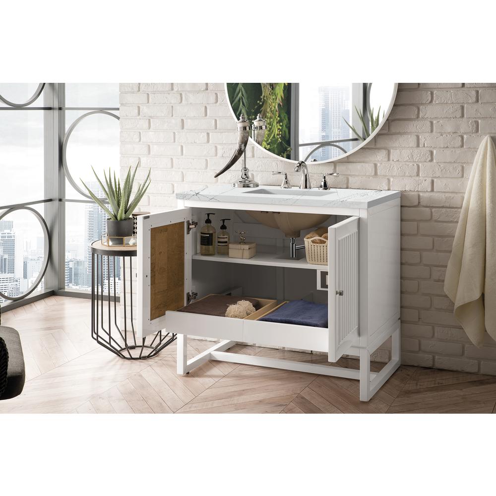 Athens 36" Single Vanity Cabinet, Glossy White, w/ 3 CM Ethereal Noctis Top. Picture 4