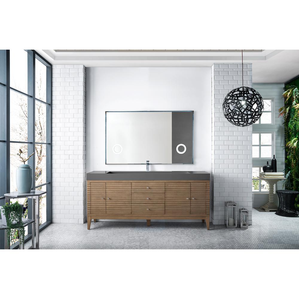 Linear 72" Single Vanity Whitewashed Walnut w/ Dusk Grey Glossy Composite Top. Picture 2