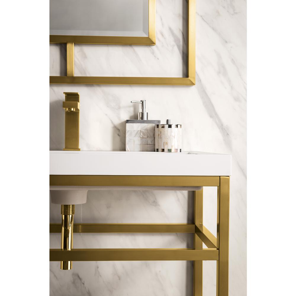 31.5" Sink Console, Radiant Gold Glossy White Storage Cabinet, White Countertop. Picture 5