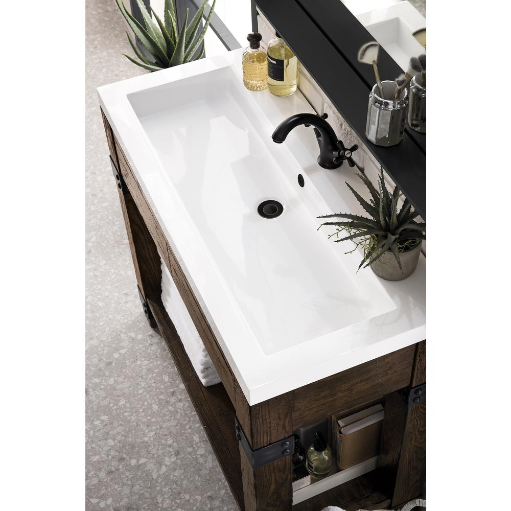 39.5" Wooden Sink Console, Rustic Ash w/ White Glossy Composite Countertop. Picture 6
