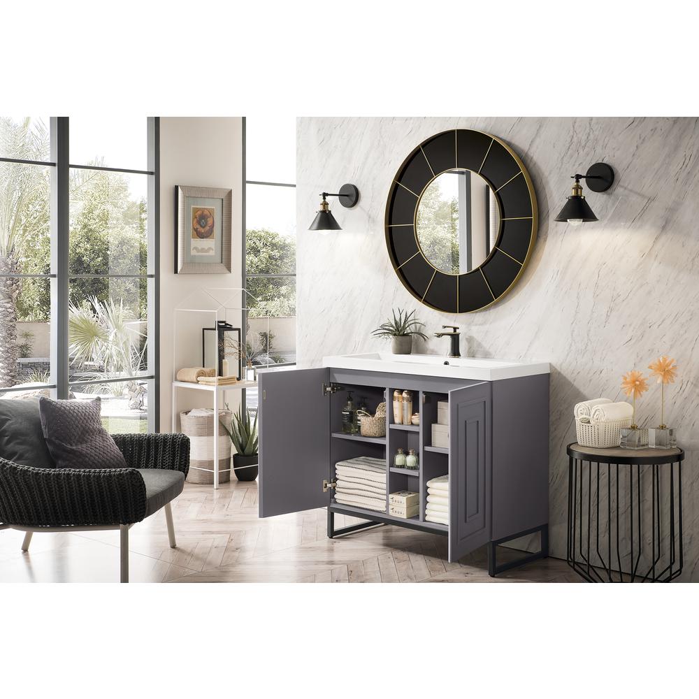 39.5" Single Vanity Cabinet, Grey Smoke, Black w/White Composite Countertop. Picture 4