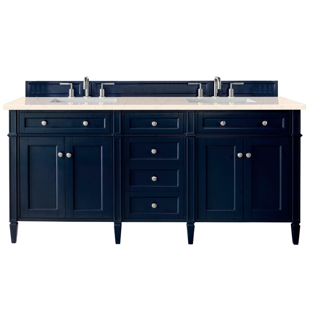 Brittany 72" Victory Blue Double Vanity w/ 3 CM Eternal Marfil Quartz Top. Picture 1