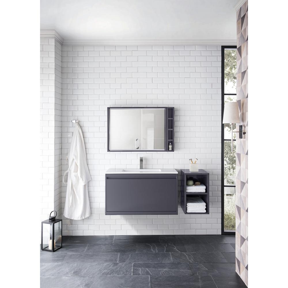 35.4" Single Vanity Cabinet, Modern Grey Glossy w/Glossy White Composite Top. Picture 2