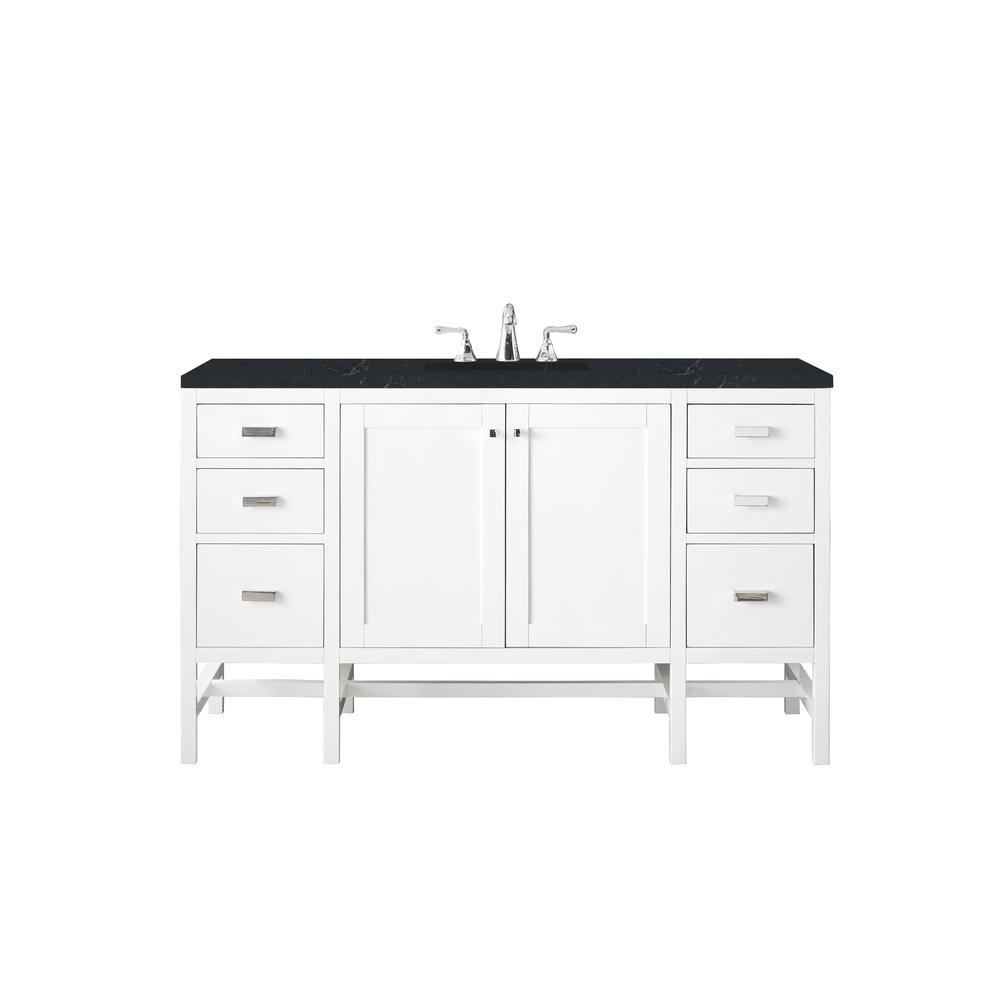 60" Single Vanity Cabinet , Glossy White, w/ 3 CM Charcoal Soapstone Quartz Top. Picture 1