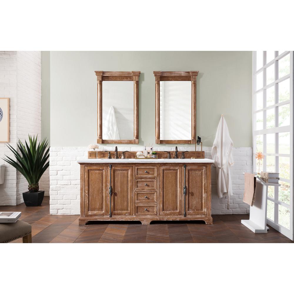 Providence 72" Driftwood Double Vanity w/ 3 CM Arctic Fall Solid Surface Top. Picture 2