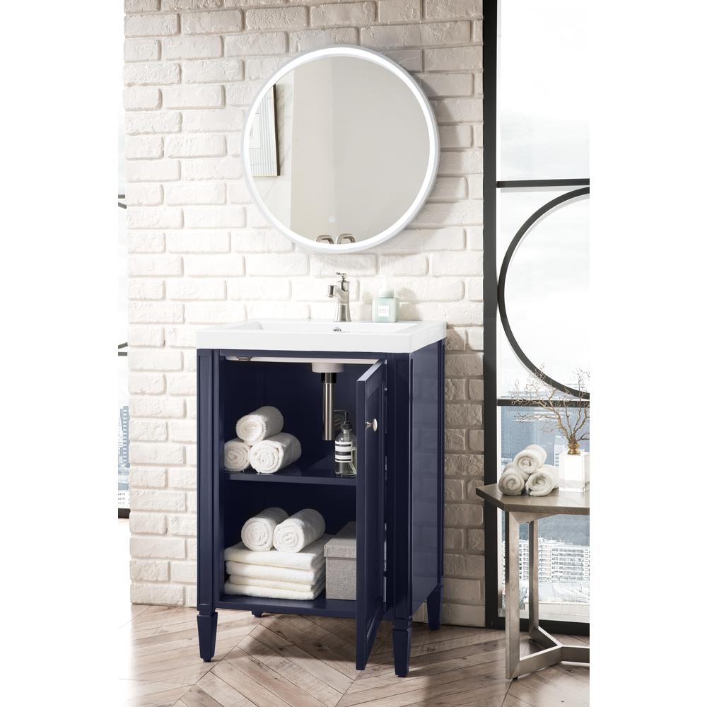 24" Single Vanity Cabinet, Navy Blue w/ White Glossy Composite Countertop. Picture 4