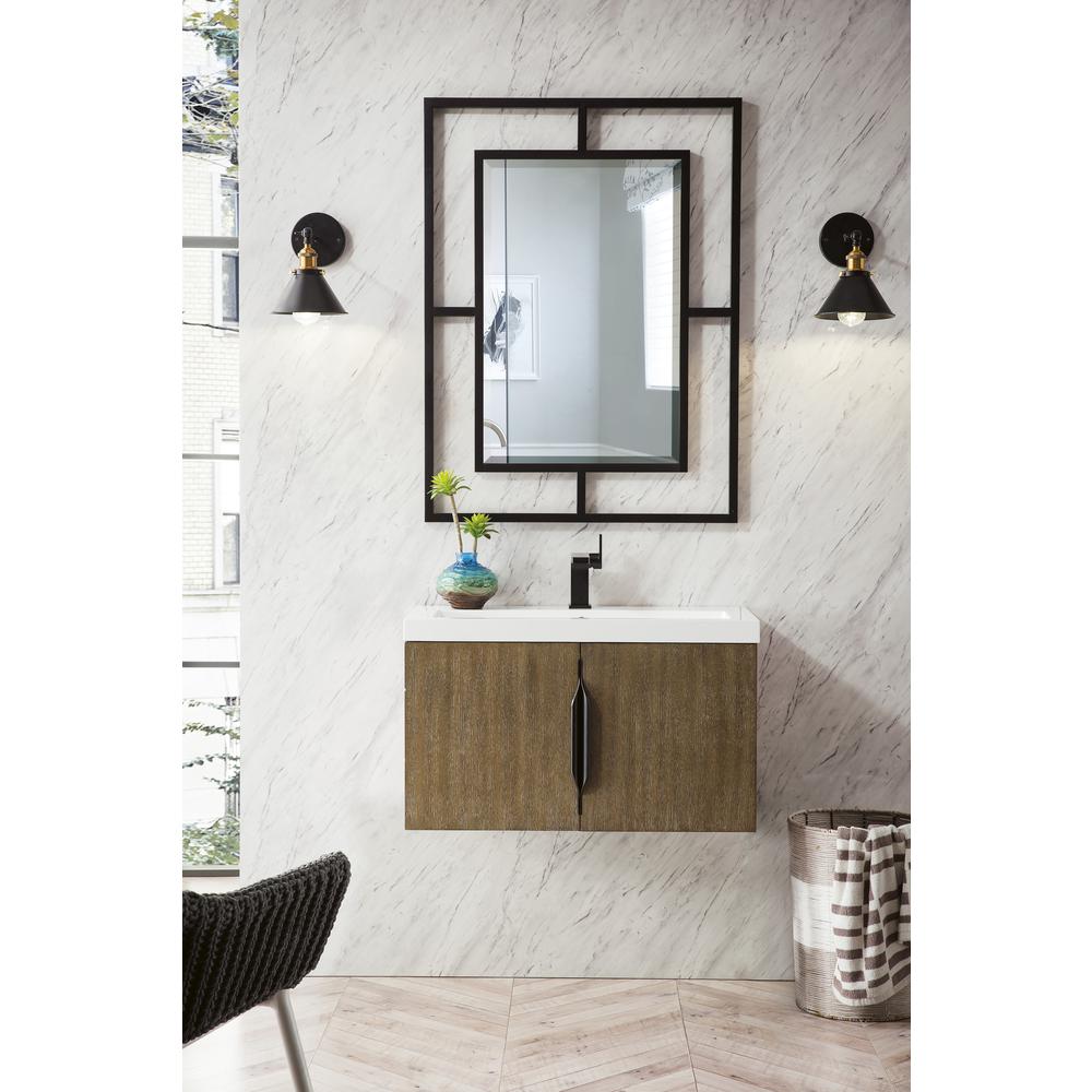 31.5" Single Vanity Cabinet, Latte Oak w/ White Glossy Composite Countertop. Picture 14